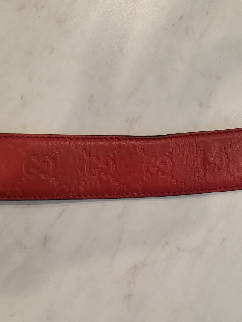 Gucci Women Red Leather Belt with Gold Double G Buckle Size Small 85/34 - Picture 8 of 11